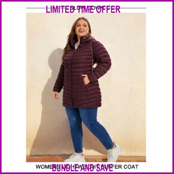 Plus Size Lightweight Puffer Jacket with Detachable Hood Packable Winter Coat - Picture 7 of 7